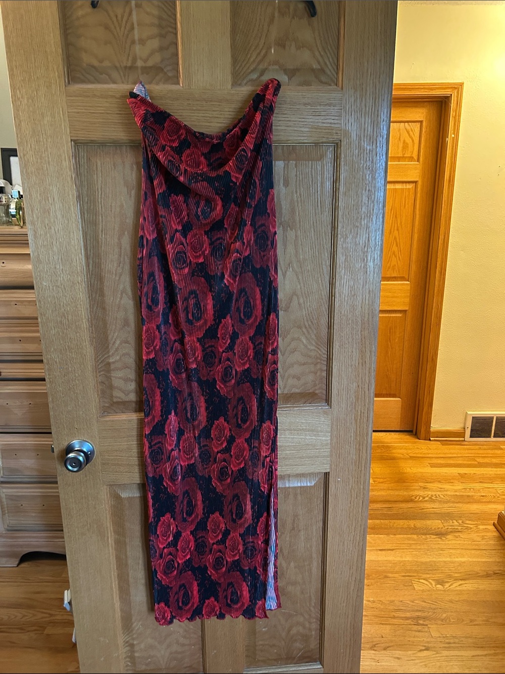 Fashion Nova Black and Red Floral Cowl Neck Maxi Dress